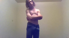 Transgirl Pre-op Topless in Only Jeans, Aroused Self-photography Posing thumbnail