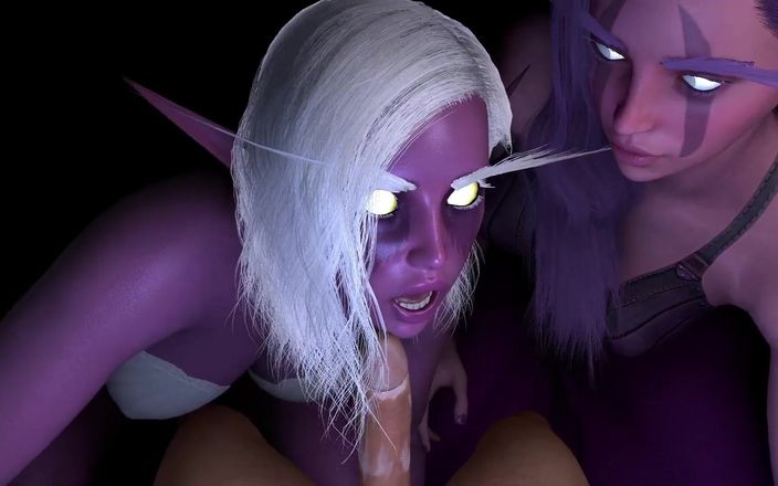 Wraith ward: 두 명의 보라색 엘프 더블 오럴: 3D 포르노