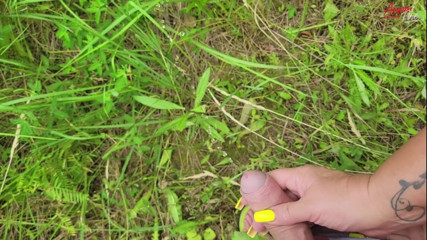 Anna Fire: Stepmom holds stepson's cock while he pees in nature