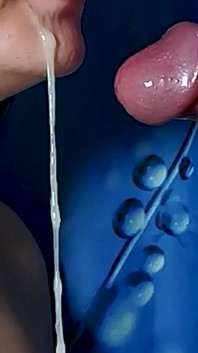 Cum Stream Fills Mouth. Lot Cum Flows From Mouth.