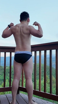 Asian Hunk's Balcony Flex & Cum