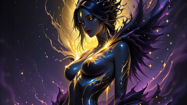 LustRender: Void Empress bogel yang cantik dengan Crystalline Golden Braided Body