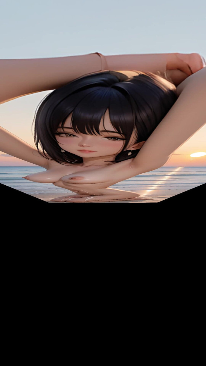 TransLure: Beautiful Nude Big Breasted Futa Practicing Yoga on Beach at...