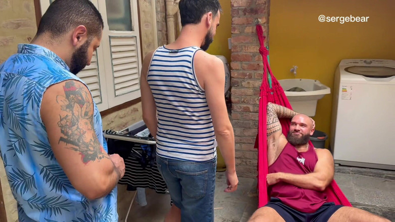 Serge Bear: Hairy Bear in Passionate Threesome with Brazilian &amp; French Studs - Intense...