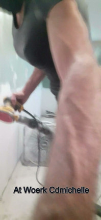 At Work Cdmichelle Sanding Drywall Before Doing Drywall Repair Wearing Sexy Garter Stspes Liingerie & Sexy Dress
