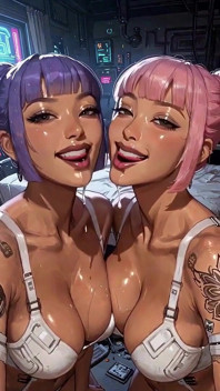 Cyberpunk lesbiche lingua e bacio fetish, Animazione Ai