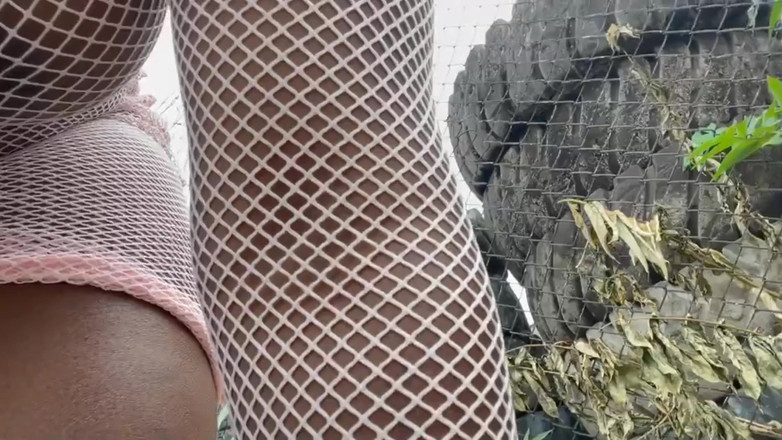 Super sexy ebony cuties: Andando com vestido de arrastão fodendo minha buceta na escada...