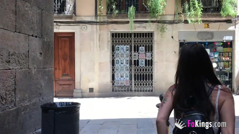 FAKings: Lily parades her naked body around the streets of Barcelona...
