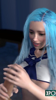 豊満なアジア系美女のハンドジョブと射精 - 3D変態日本版