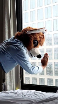 Bareback Femboy Furry Fursuit Fuck in Front of Window