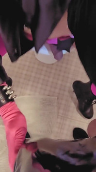 Fetis Leather Bunny Suck Big Dick Mask Pink Dress BDSM Boots Hot Sexy