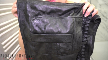 Projectsexdiary: Milf in leather skirt masturbates n pee