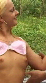 A transgressive young blonde slut has outdoor sex with a mature man who fucks her