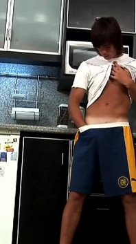 Sexy Tan Line Latino Anakin Hair Jack off in Kitchen Solo Jerk Dick Jizz!
