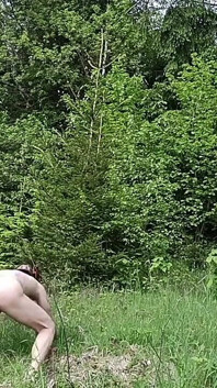 Masturbating Outside in the Woods Completely Naked, Huge Cumshot