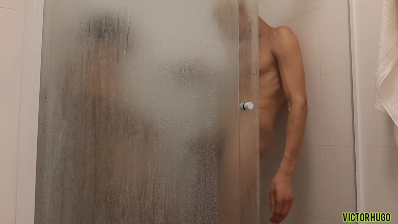 VictorHugo: taking a shower after cum on my dick