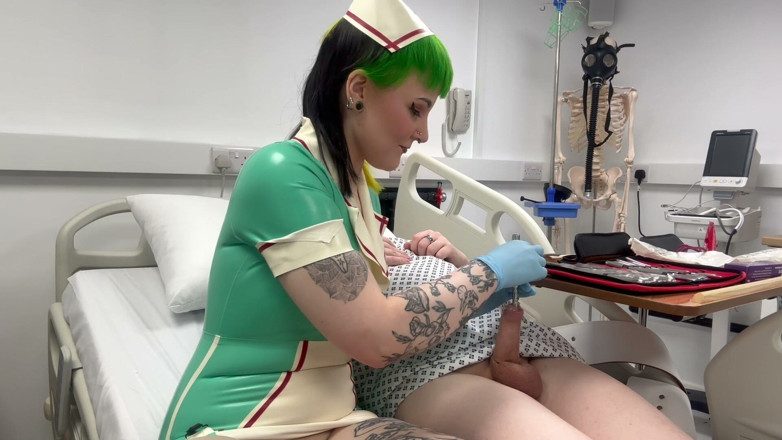 Bigtiddygoth: Nurse Ruby's Sounding Exam - Sizing up Her Patient's Tiny Urethra