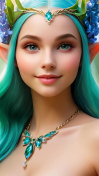 Une beauté nue tient une jacinthe avec un diaporama artistique de bijoux Émeraude Diamond