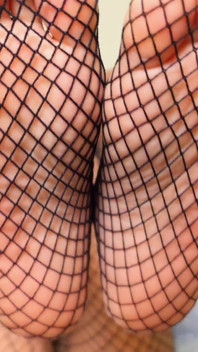 Drooling foot bitch for fishnet feet