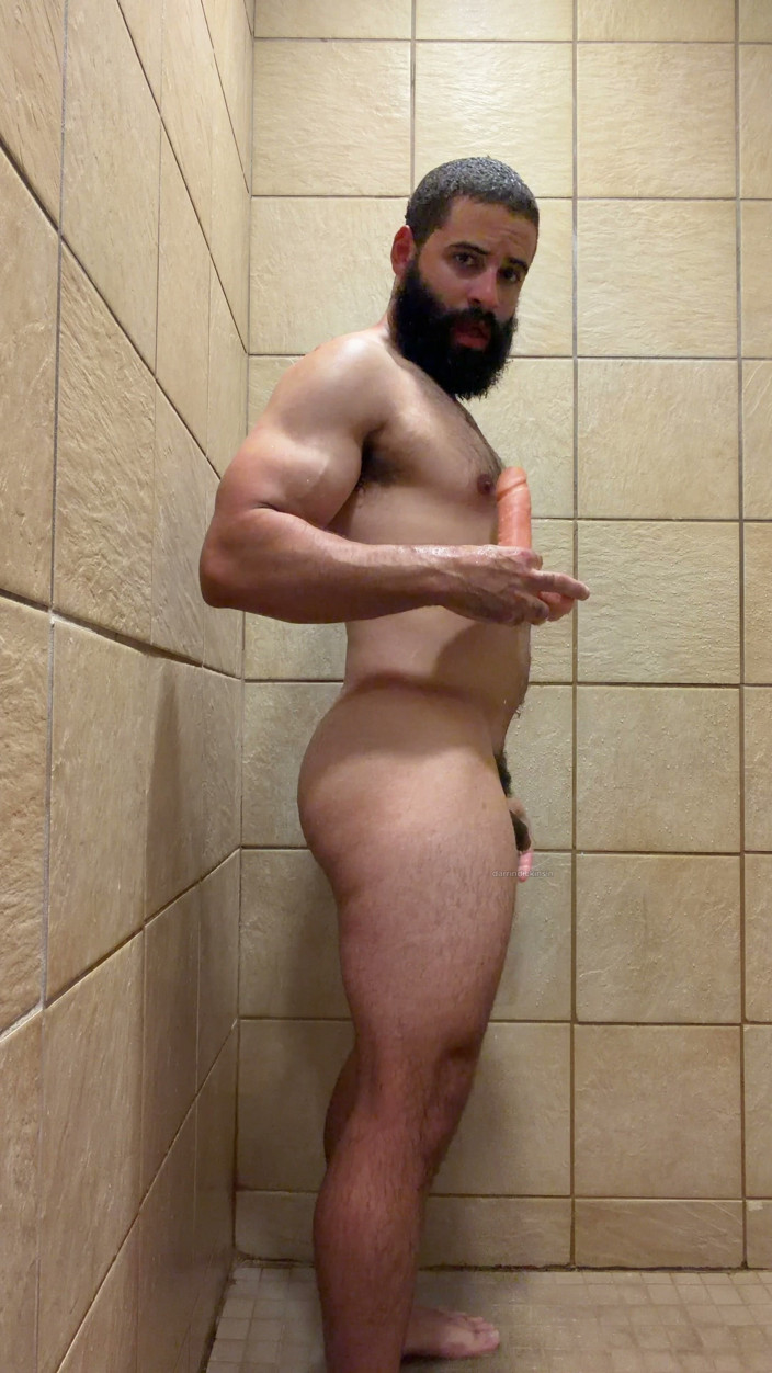 mascbeef95: Muscle Cub with Dildo in Gym Showers
