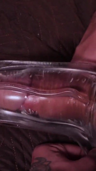 Big Hairy Cock Stepdaddy Fucking a Transparent Fleshlight and Filling It with Cum