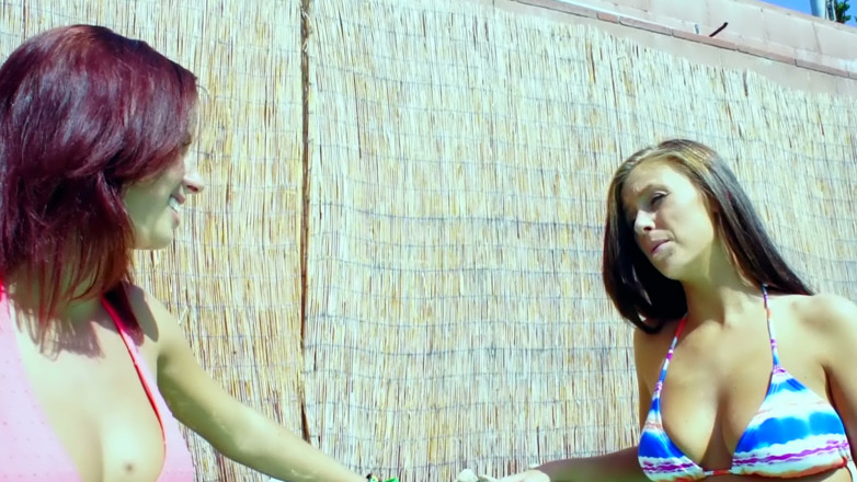 Lesbian Love Movies: Naked on the Hot Pool Deck - Slim Brunettes Lick and...
