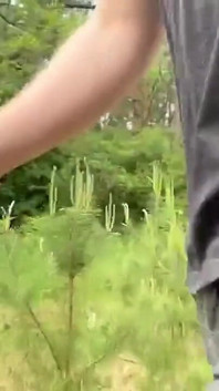 Young boy flashing, spanking ass and masturbating in forest