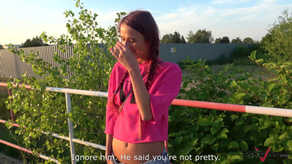 Take Van: Skinny bitch needs a massive penis between the pink leaves...