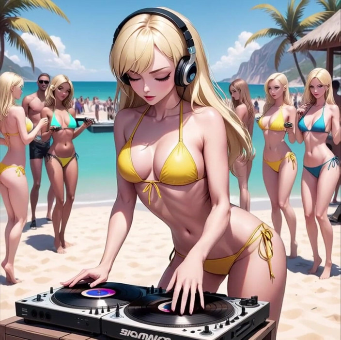 Horny van stevie: Anime Sexy Dj on the Beach Synthwave Retrowave