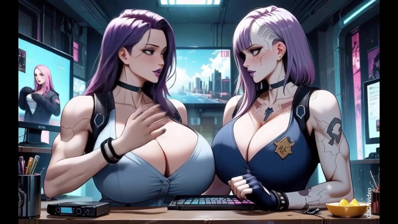 Hot girl dancing: Dvě cyberpunkové ženy se svlékají a líbají (ai Animation)