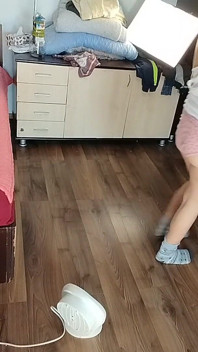 Sexy Brunette Having Fun Trying on Clothes. Sexy Stepmom Dances Naked Around the House.