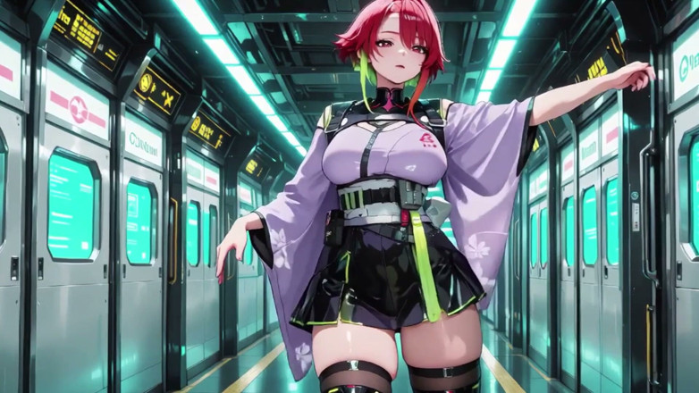 Tay Swift X: Ai-purple Kimono Seduction in the Neon Train Car, Fingertips Touching...