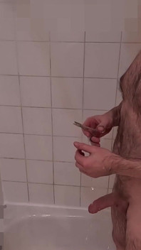 Daddy Jerks off in Shower. Soapy, Uncut, Voyeur Cam
