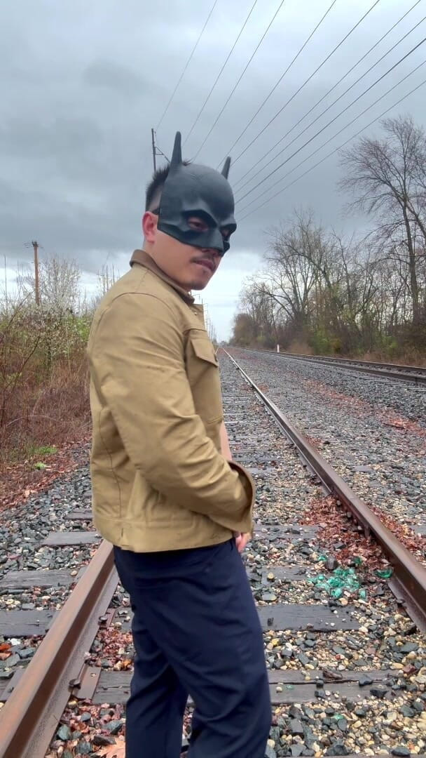 Barenakedmuscles: Rain-soaked Railroad Exhibition Muscular Asian Hunk Strips, Flexes, Cums Hard &amp;...