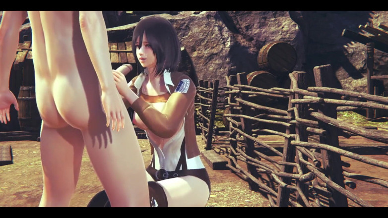 HentaiTubes: Hentai Titans - Mikasa melakukan handjob dengan pancutan mani di mukanya...