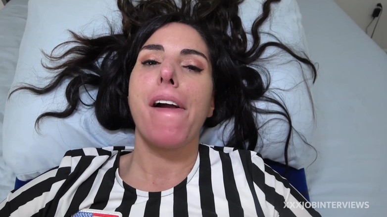 XXX Job Interviews: Sexy Referee Squirts Out Anal Creampie to Swallow
