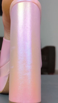 Shoejob & Cum on Pink Block Heel Mules Under Cock Table - Dame Olga 4K (746)