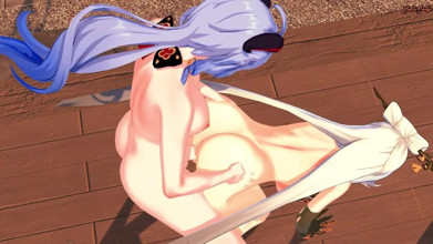 Futa Ganyu fucks Ningguang doggystyle and cums in her pussy - Genshin impact futanari Hentai.