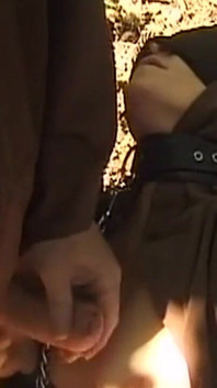 Bound Mature Blonde MILF Drilled Anal Against Tree
