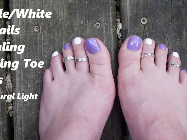 Purple and White Toes Wiggling Wearing Toe Rings (Deanna Deadly)