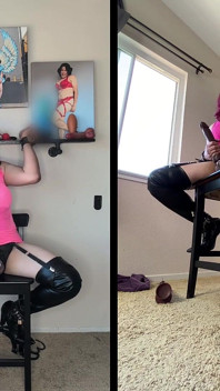 Sissy en castidad frota su clítoris bloqueado con consoladores y juguetes