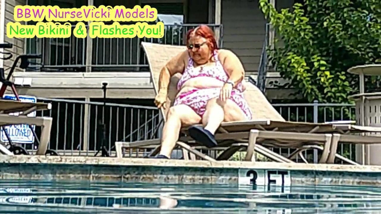 BBW nurse Vicki adventures with friends: Nurse Vicki Models Her New Bikini by Pool Flashes You...