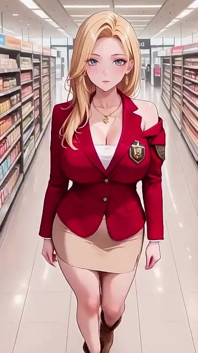 Red Suit Blonde; Süpermarket yürüyüşünden tembel orgazma kadar, bacaklarını masaya bile koyuyor mu?