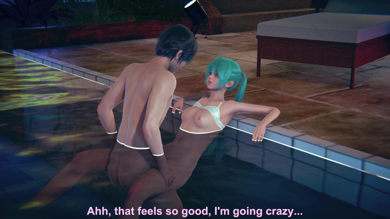 Waifu club 3D: Miku goza na piscina de um pau grande