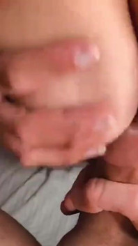 She Plays with My Cumshot on Her Tits