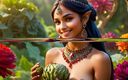 AI Girls: Une elfe indienne nue à gros nichons magnifique avec un artichaut