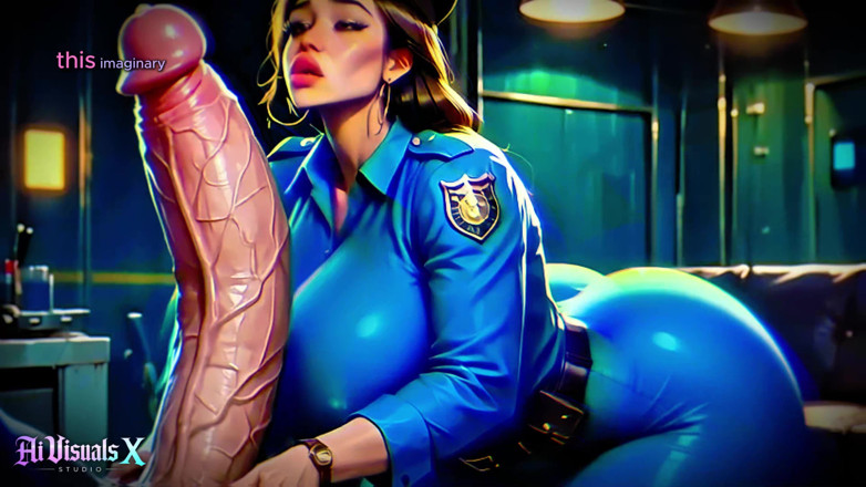AI Visuals X: MILF polis bertetek besar SPH semasa berfantasi tentang zakar raksasa (fantasi...