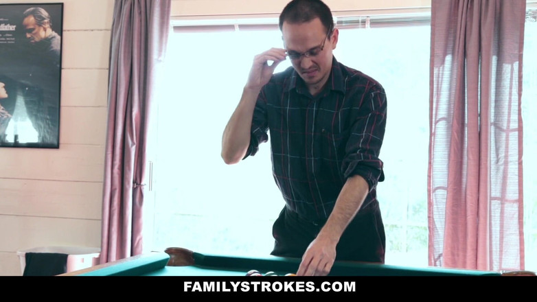 Family Strokes: Teen stepdaughter Marsha May and her stepdad play strip pool