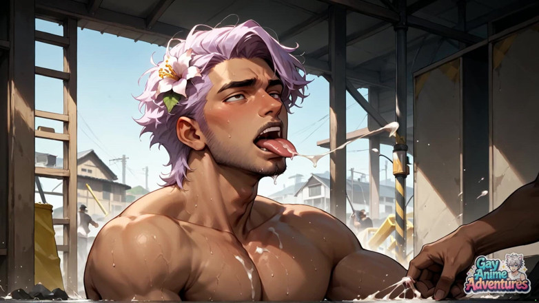 Gay Anime Adventures: Explozie de fund a mușchilor cu păr roz în depozit