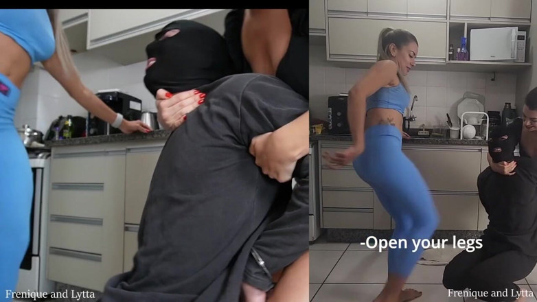 Queen Lytta ballbusting and cum lick: Frenique a Lytta - tvrdé dvojité mučení koulí ep 1 - otrok byl...
